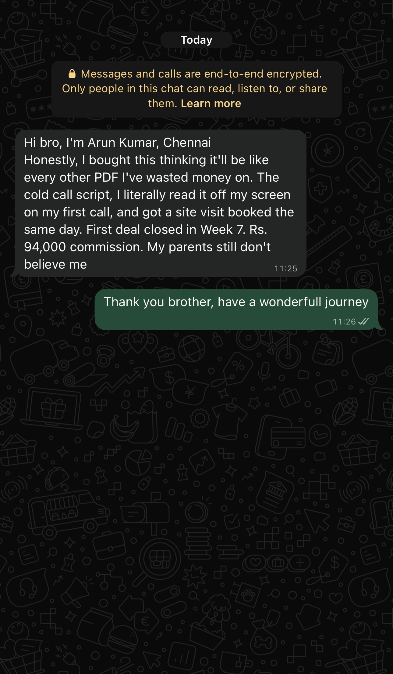 Arun K. testimonial screenshot
