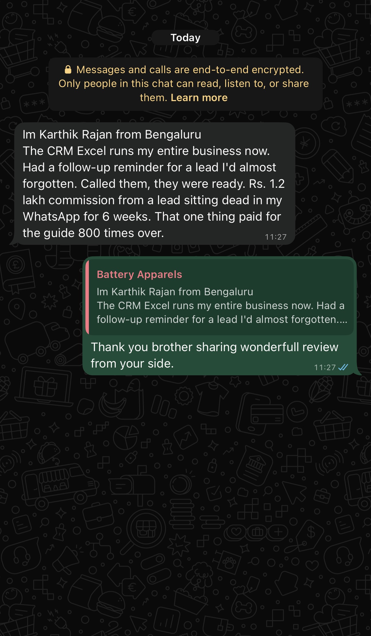 Karthik Rajan testimonial screenshot