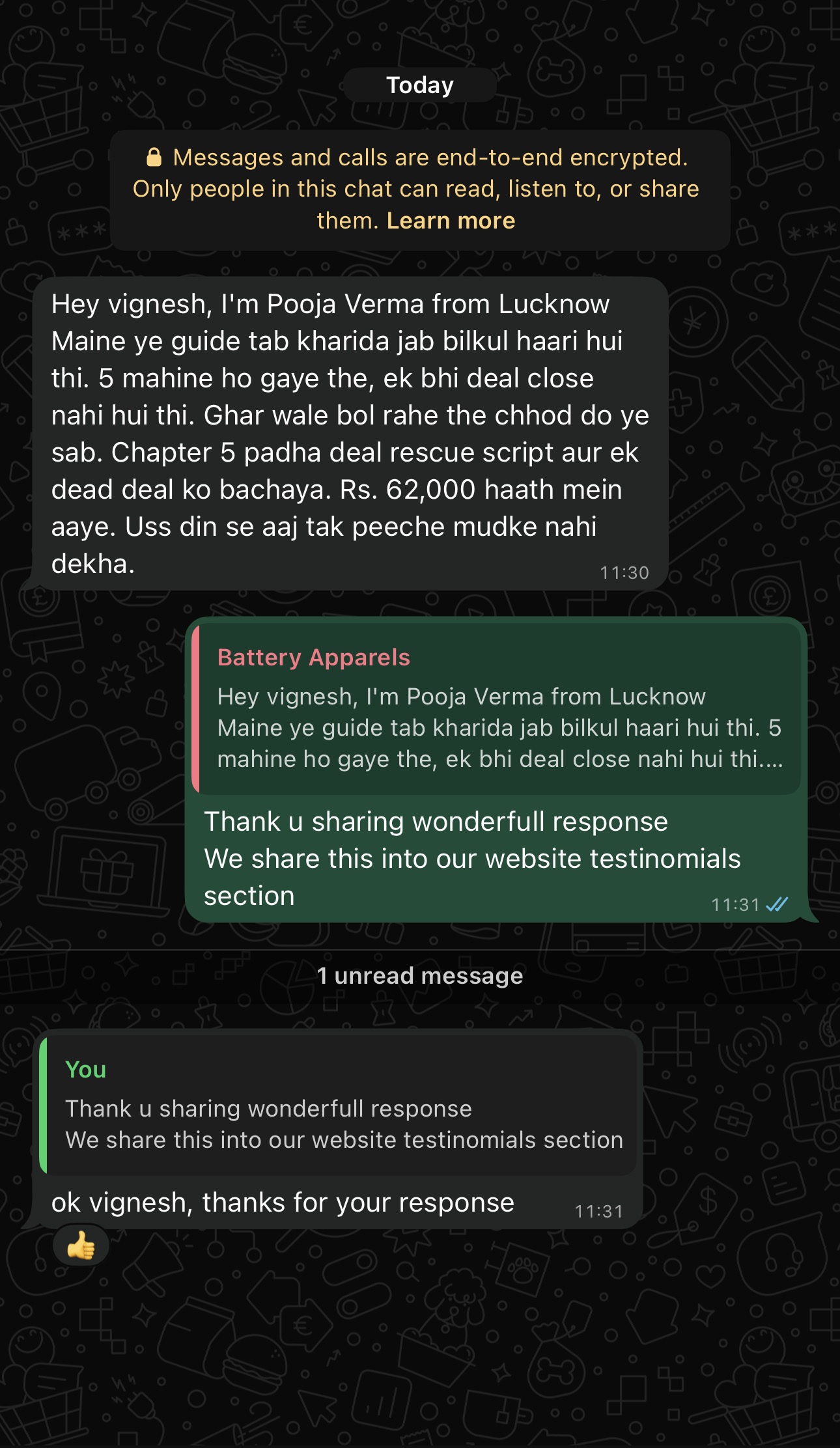 Vikram Singh testimonial screenshot