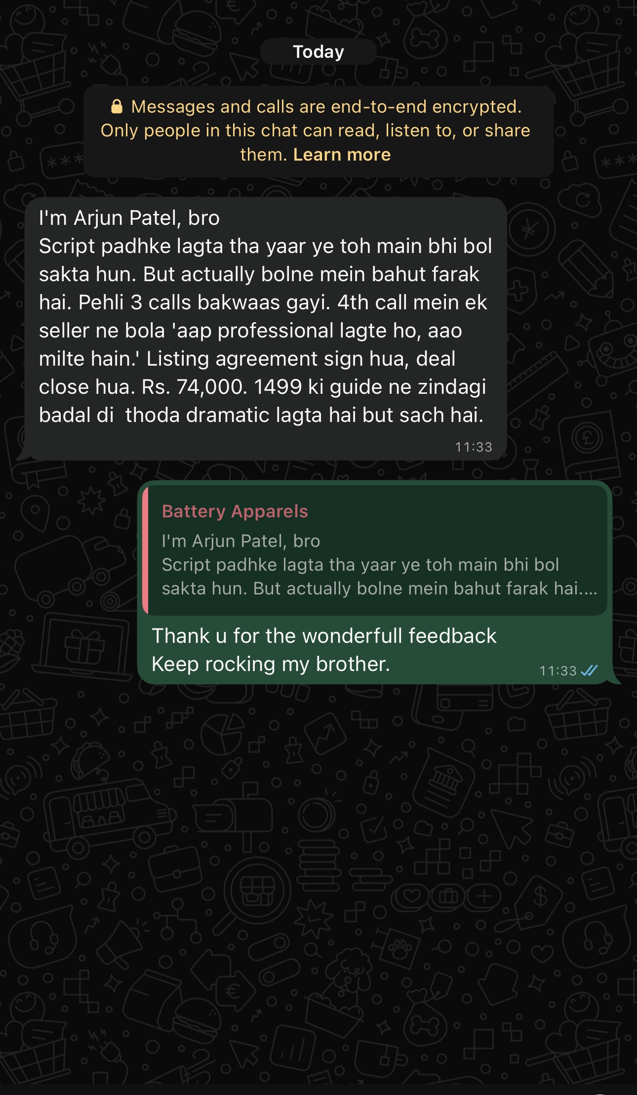 Arjun Patel testimonial screenshot